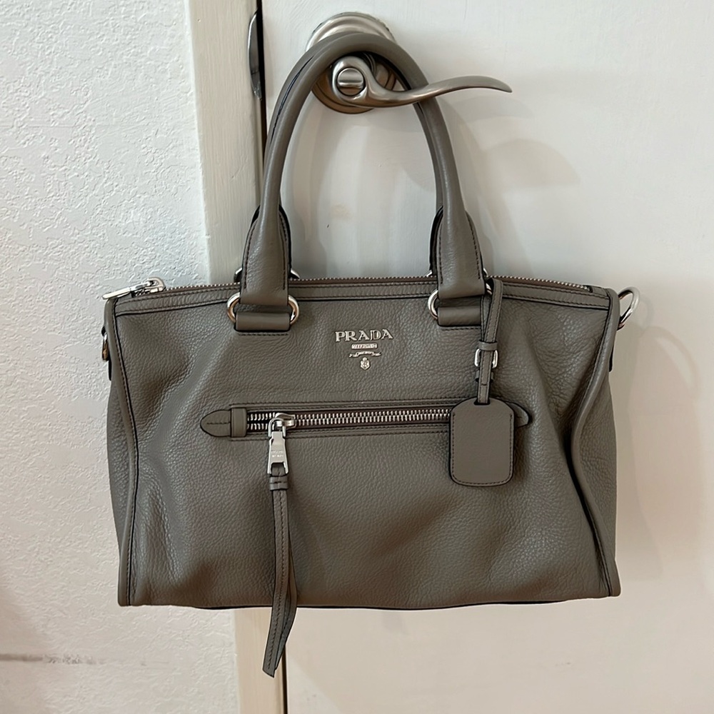 Prada Grey Leather Purse with shoulder strap